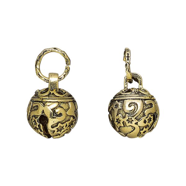Bell, gold-finished brass, 12mm with star design and clapper. Sold individually. image number 0