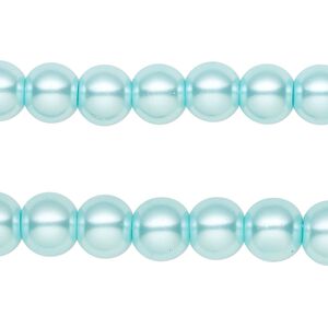 Bead, glass pearl, teal blue, 7-8mm round. Sold per pkg of (2) 15-inch strands, approximately 100 beads.