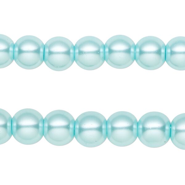 Bead, glass pearl, teal blue, 7-8mm round. Sold per pkg of (2) 15-inch strands, approximately 100 beads. image number 0