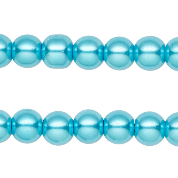 Bead, glass pearl, electric blue, 7-8mm round. Sold per pkg of (2) 15-inch strands, approximately 100 beads. image number 0