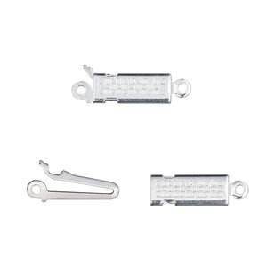 Clasp tab 1pkg100 silver-plated, 12x5mm rectangle, brass 1-strand