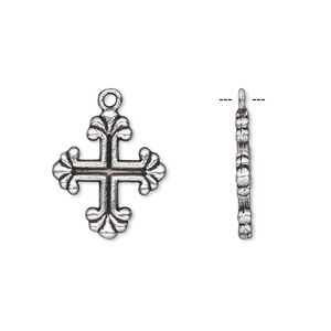 Drop, antique silver-plated "pewter" (zinc-based alloy), 17x15mm double-sided cross. Sold per pkg of 10.