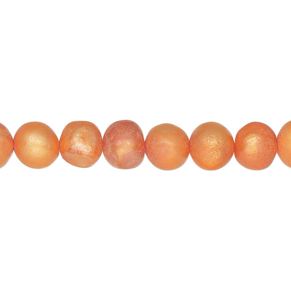Freshwater 1pkg1, semi-round pearl, 15.5-16 inch dark red-orange 6-8mm cultured image number 0