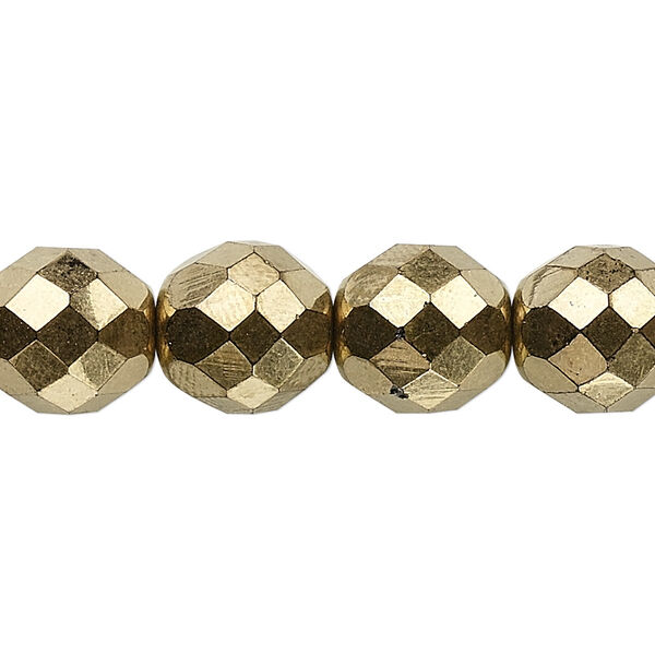 Bead, Czech fire-polished glass, pkg/15-1/2 to 16 inches, 12mm faceted round, opaque light bronze, (23980-90215). image number 0