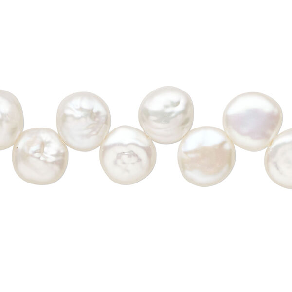 Freshwater pearl 1pkg1, top-drilled puffed coin, 15.5-16 inch white 8.5-9mm cultured image number 0