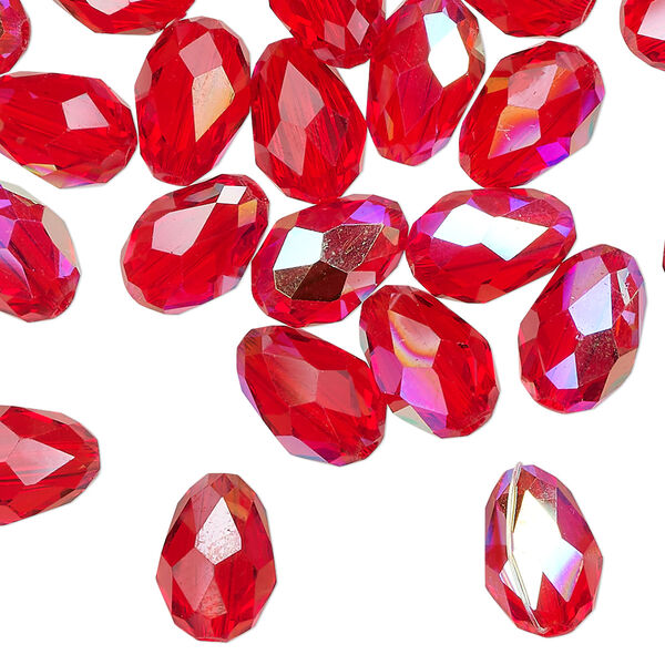 Bead Celestial Crystal® 1pkg40, 11X7.5mm-12X8mm teardrop / 66 facets, translucent red AB image number 0