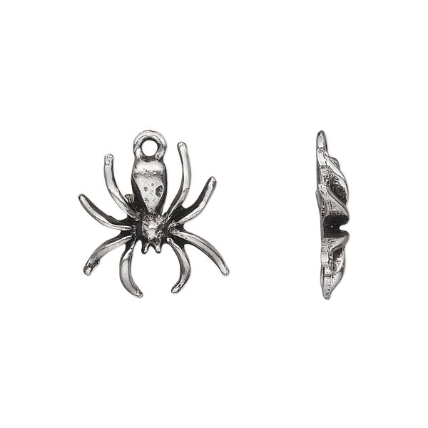 Charm, pewter (tin-based alloy), pkg/1, antiqued, 16x15mm spider. image number 0