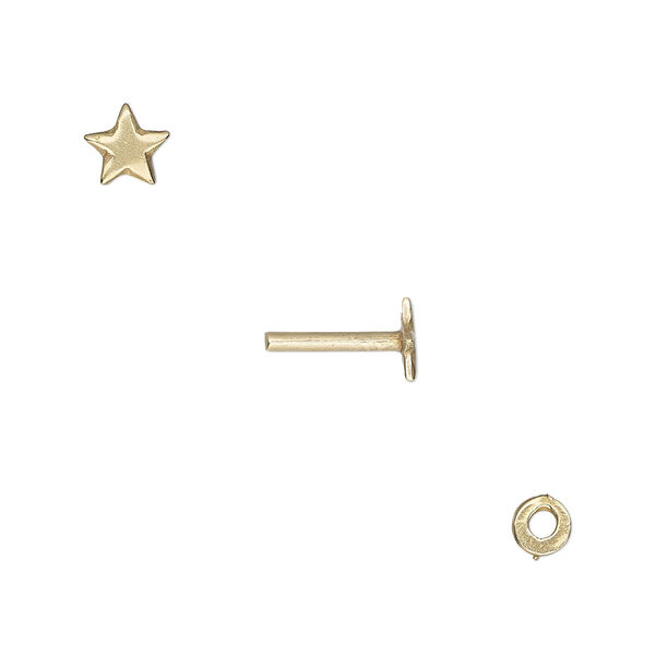 Washer and brad, gold-plated brass, 4x0.7mm and 10x5.5mm with 5.5x5mm star and 1.3mm post diameter. Sold per pkg of (2) 2-piece sets. image number 0