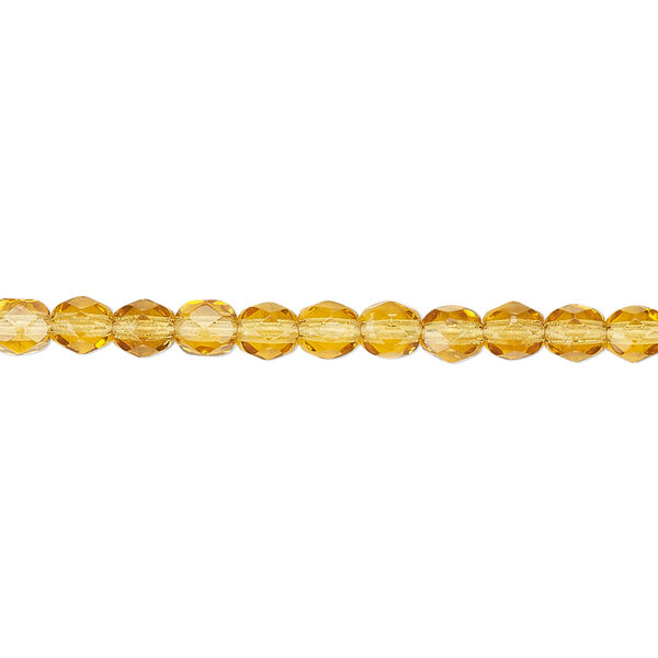 Bead, Czech fire-polished glass, transparent honey, 4mm faceted round. Sold per 15-1/2" to 16" strand, approximately 100 beads. image number 0
