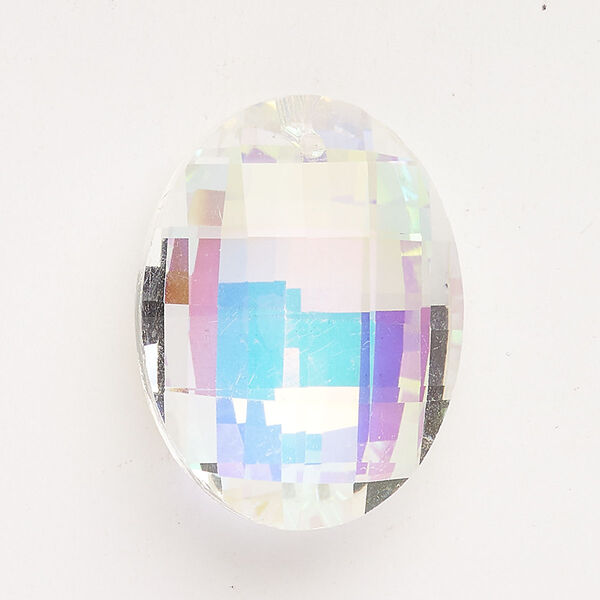 Focal cubic zirconia 1pk 32x24mm faceted puffed oval, translucent clear AB image number 0
