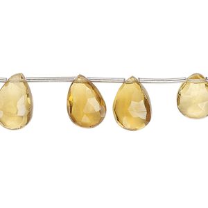 Golden quartz 1pkg16, hand-cut top-drilled faceted puffed teardrop bead 11x7mm-13x9mm