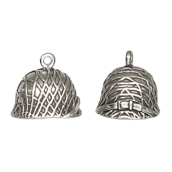Charm, sterling silver, 17x16x15mm Army helmet. Sold individually. image number 0