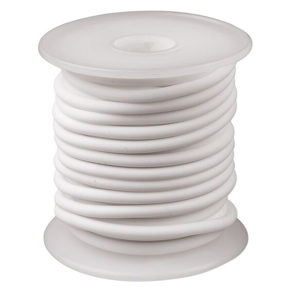Cord, synthetic rubber, white, 4mm round. Sold per pkg of 10 meters (32.8 feet). image number 0