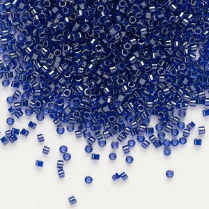 Seed bead, Delica®, glass, pkg/50g, #11 round, translucent cobalt-lined luster blue (DB-0277).