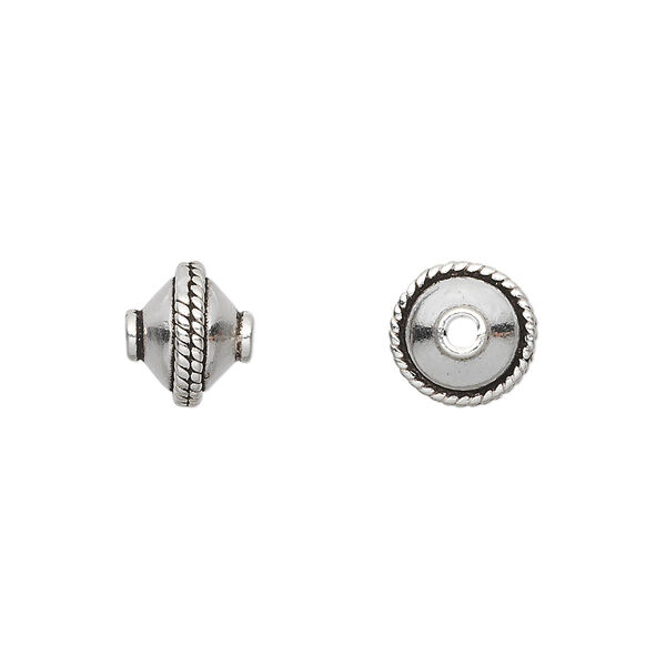 Bead, antiqued sterling silver, 10x8mm banded saucer. Sold per pkg of 6. image number 0