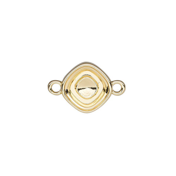 Link, Almost Instant Jewelry®, gold-finished "pewter" (zinc-based alloy), 13mm diamond with 10mm cushion setting. Sold per pkg of 2. image number 0