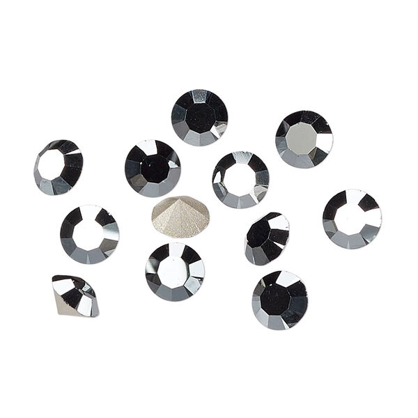 Chaton 12pk jet hematite foil back, Preciosa MAXIMA Czech crystal rhinestone 6.14-6.32mm 15-cut faceted round SS29 image number 0