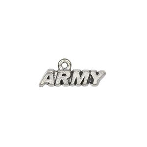 Charm, antiqued pewter (tin-based alloy), 20x5mm "ARMY." Sold per pkg of 4.