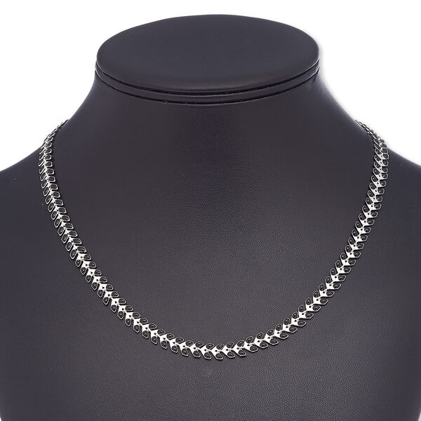 Necklace, epoxy and silver-plated brass, black, 6.5mm wide with wreath design, 18 inches with 2-inch extender chain and lobster claw clasp. Sold individually. image number 0