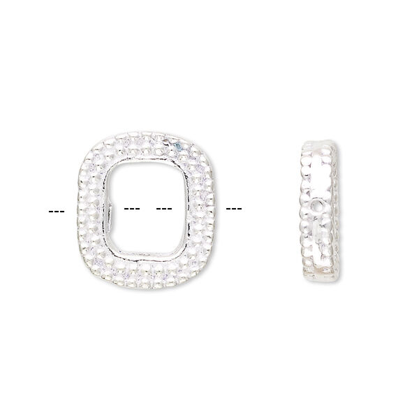 Bead frame, sterling silver, 16x14mm rectangle, fits up to 6mm bead. Sold individually. image number 0