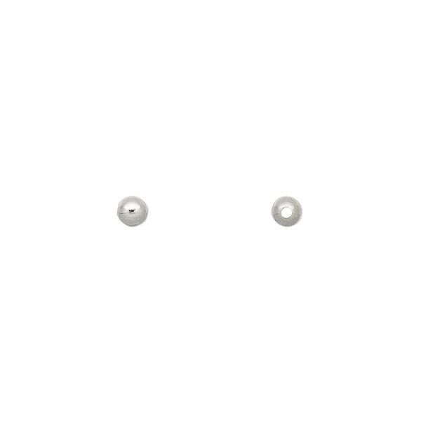 Bead, imitation nickel-plated brass, 3mm round. Sold per pkg of 1,000. image number 0