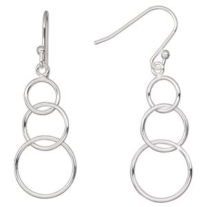 Earring, Create Compliments®, sterling silver, 42mm 3-ring design and fishhook ear wire, 21 gauge. Sold per pair.