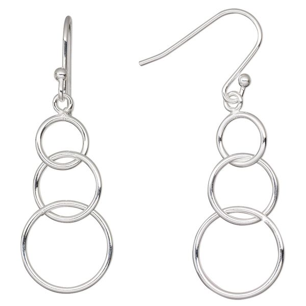 Earring, Create Compliments®, sterling silver, 42mm 3-ring design and fishhook ear wire, 21 gauge. Sold per pair. image number 0
