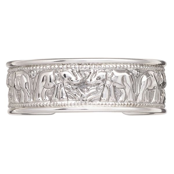 Bracelet, Hill Tribes, cuff, sterling silver, 24mm wide with hammered elephant designs, adjustable. Sold individually. image number 1