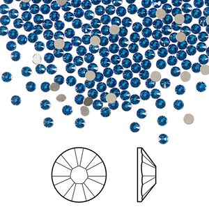 Flat back 144pk crystal Bermuda blue foil back, Crystal Passions® 2.1-2.3mm rose round SS7 2058