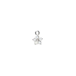 Charm, crystals and sterling silver, white opal, 6mm single-sided flower. Sold per pkg of 2.