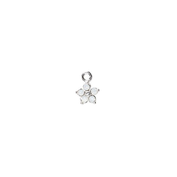 Charm, crystals and sterling silver, white opal, 6mm single-sided flower. Sold per pkg of 2. image number 0