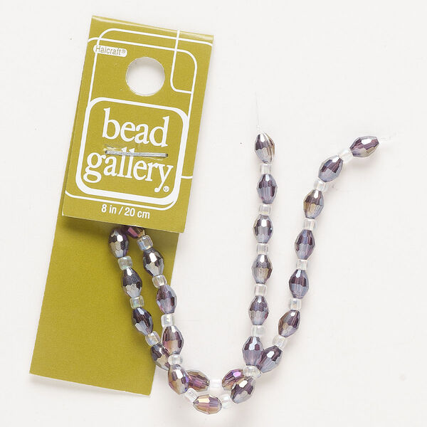 Bead, glass, translucent clear and amethyst AB, 6x4mm-6x5mm faceted oval. Sold per 8-inch strand, approximately 25 beads. image number 0