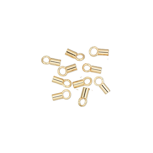 Crimp end, gold-plated brass, 3.5x2mm tube with loop, 1.5mm inside diameter. Sold per pkg of 500. image number 0