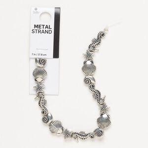 Bead assortment, silver-finished "pewter" (zinc-based alloy), 10x7mm-21x13mm 3D mixed sealife shapes. Sold per 7-inch strand, approximately 15 beads.