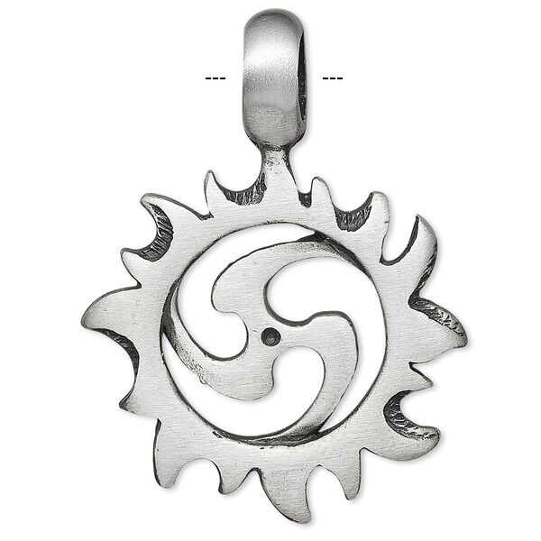 Pendant, pewter (tin-based alloy), 41x29mm sun spiral. Sold individually. image number 0