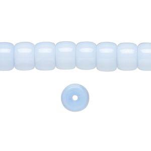 Bead, glass, opaque pale blue, 8x6mm barrel. Sold per 15-1/2 to 16-inch strand.