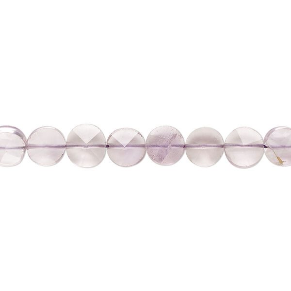 Bead, lavender amethyst (natural), 6-7mm hand-cut faceted puffed flat round, B- grade, Mohs hardness 7. Sold per 14-inch strand, approximately 60 beads. image number 0