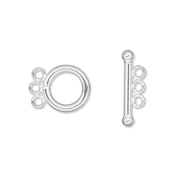 Clasp, 3-strand toggle, sterling silver-filled, 12mm smooth round. Sold individually. image number 0