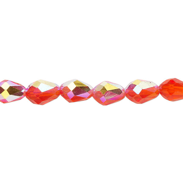 Bead Celestial Crystal® 1pkg60, 8x6mm teardrop / 66 facets, translucent red AB image number 0