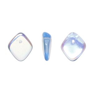 Bead, Czech pressed glass, blue AB, 14x5mm diamond drop. Sold per 15" to 16" strand.