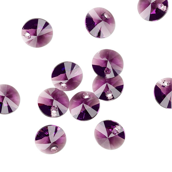Drop 12pk amethyst, Crystal Passions® 8mm pendant mini disk 6428 image number 1