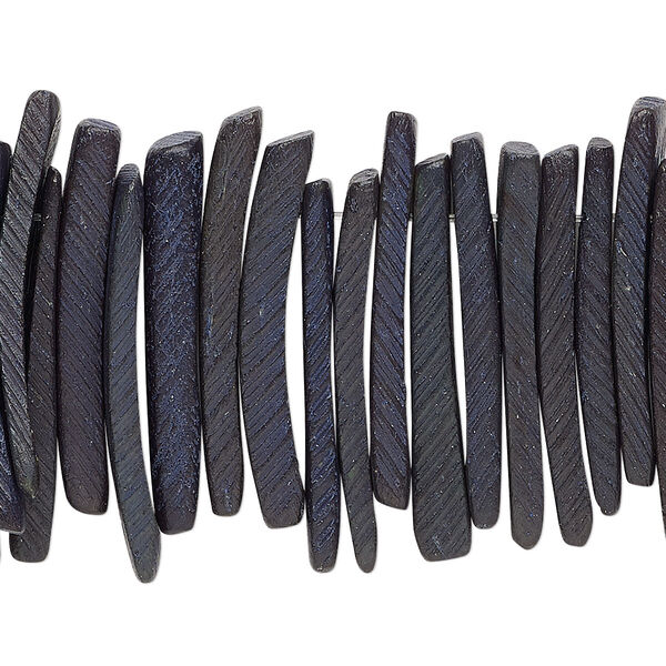 Bead, coconut palm wood (dyed / waxed), dark grey, 25x4mm hand-cut top-drilled stick. Sold per 15-1/2" to 16" strand. image number 0