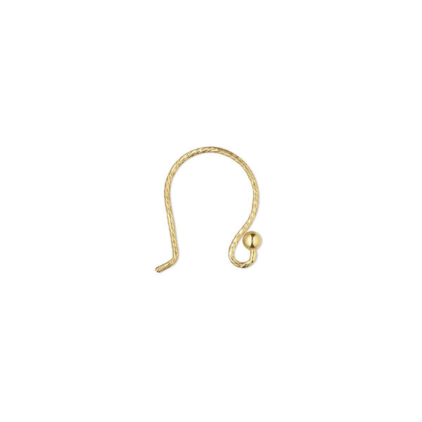Ear wire, "vermeil", 13mm diamond-cut fishhook with 2mm ball and open loop, 21 gauge. Sold per pair. image number 0