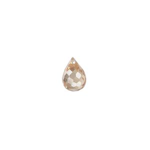 Bead, cubic zirconia, champagne, 10x7mm top-drilled faceted teardrop, Mohs hardness 8-1/2. Sold per pkg of 2.