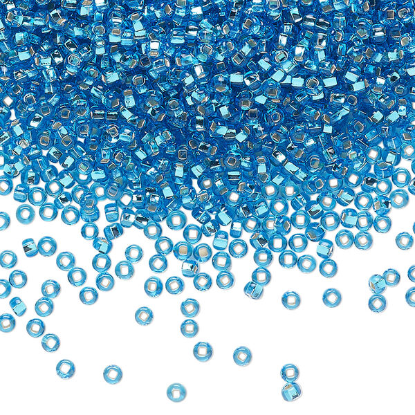 Seed bead, Preciosa Ornela Czech glass, pkg/50g, #11 rocaille, transparent silver-lined sea blue, (67150). image number 0
