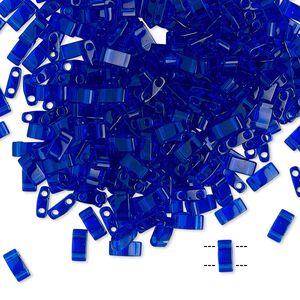 Seed bead, TILA®, glass, pkg/250g, 5x2.3mm half tila rectangle, transparent blueberry, (HTL-151).