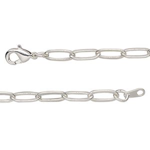 Chain 1pkg1 silver-plated paperclip, 3.8mm / lobster claw clasp, brass 16 inch