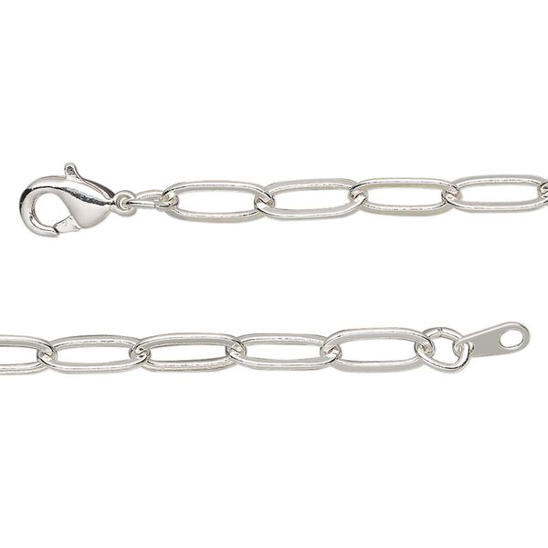 Chain, silver-plated brass, 3.8mm paperclip, 16 inches with lobster claw clasp. Sold individually. image number 0