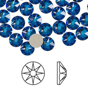 Flat back 12pk crystal Bermuda blue foil back, Crystal Passions® 7.07-7.27mm rose round SS34 2088
