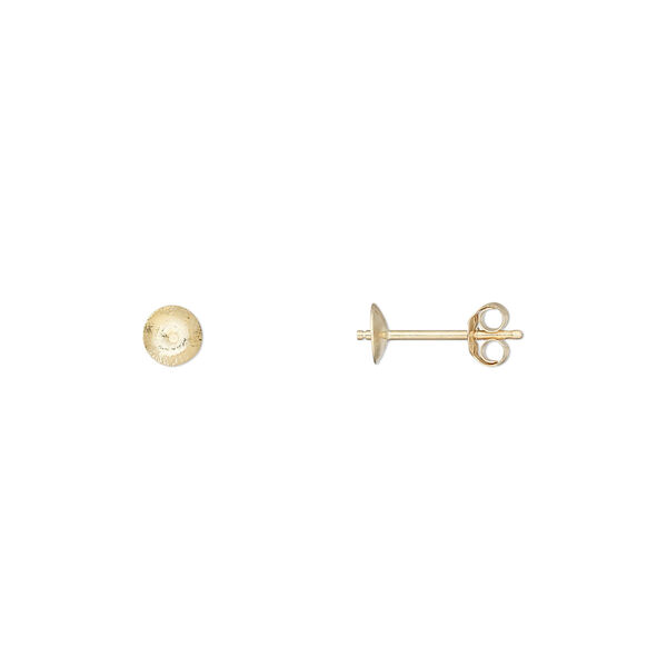 Earstud, 14Kt gold, 4mm cup with peg, fits 4-6mm half-drilled bead. Sold per pair. image number 0